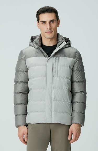  Network Erkek Gri Kapüşonlu Ray Kapitoneli Casual Kaban