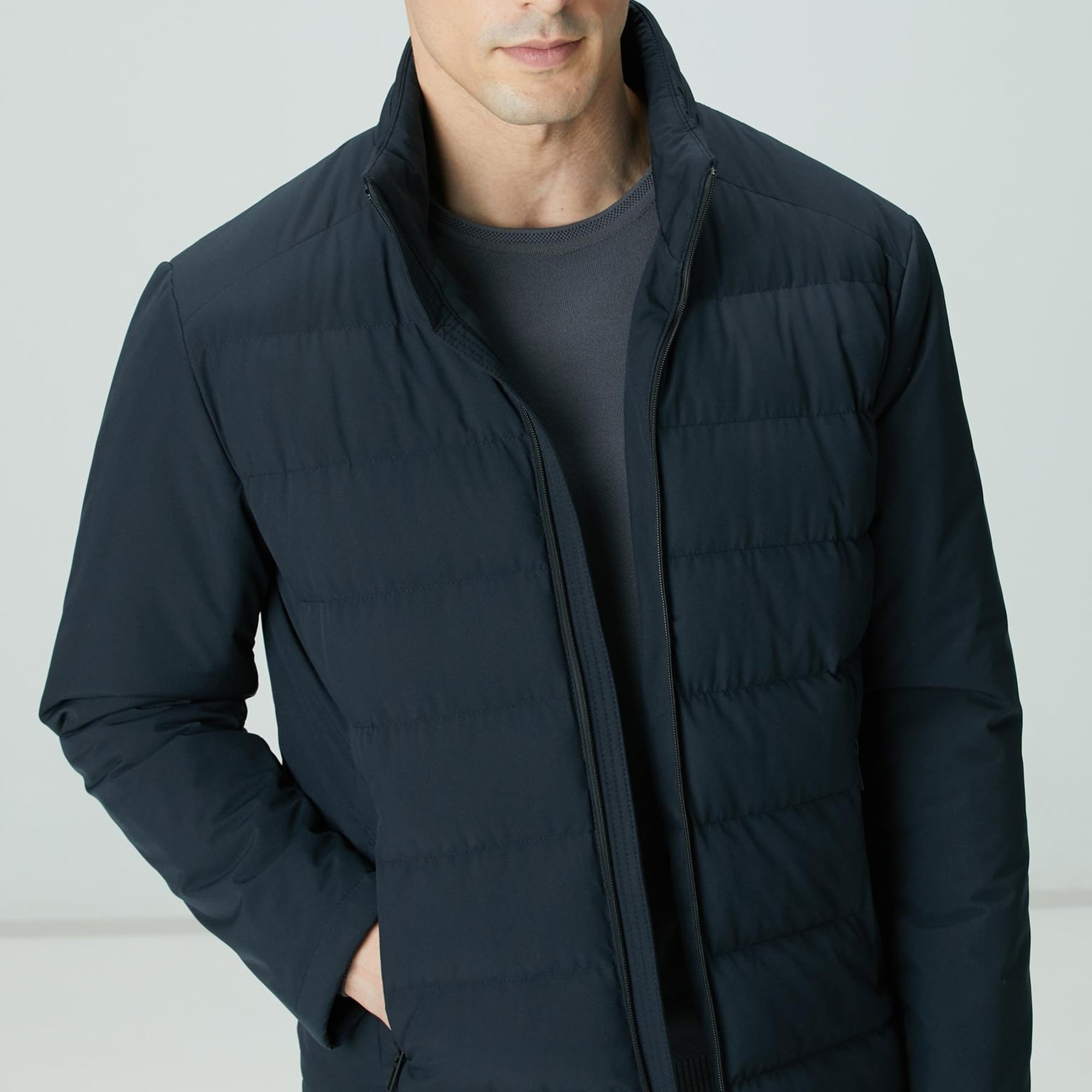 Network Erkek Lacivert Su Geçirmez Fermuarlı Casual Kaban