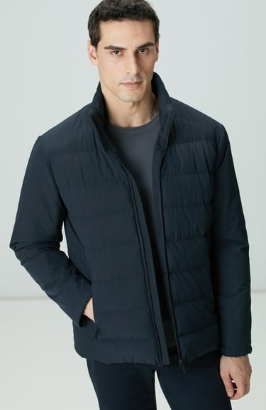  Network Erkek Lacivert Su Geçirmez Fermuarlı Casual Kaban