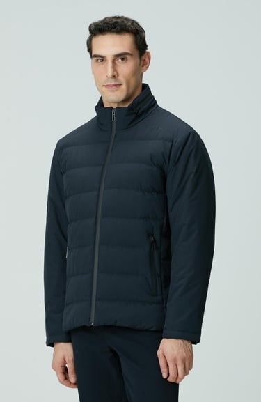  Network Erkek Lacivert Su Geçirmez Fermuarlı Casual Kaban