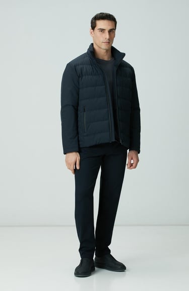  Network Erkek Lacivert Su Geçirmez Fermuarlı Casual Kaban