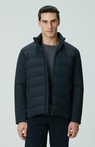  Network Erkek Lacivert Su Geçirmez Fermuarlı Casual Kaban
