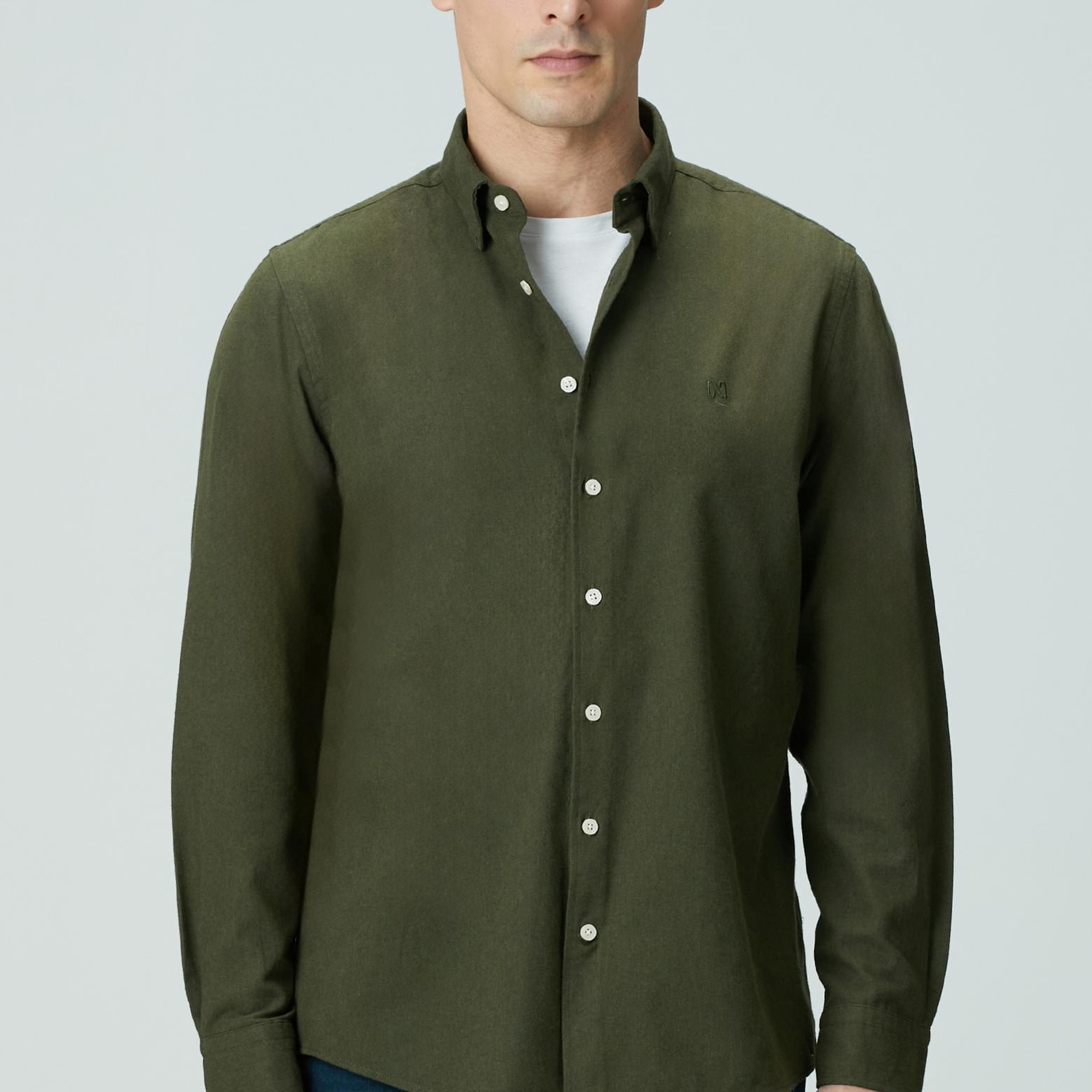 Network Erkek Haki Flanel Cotton Gömlek