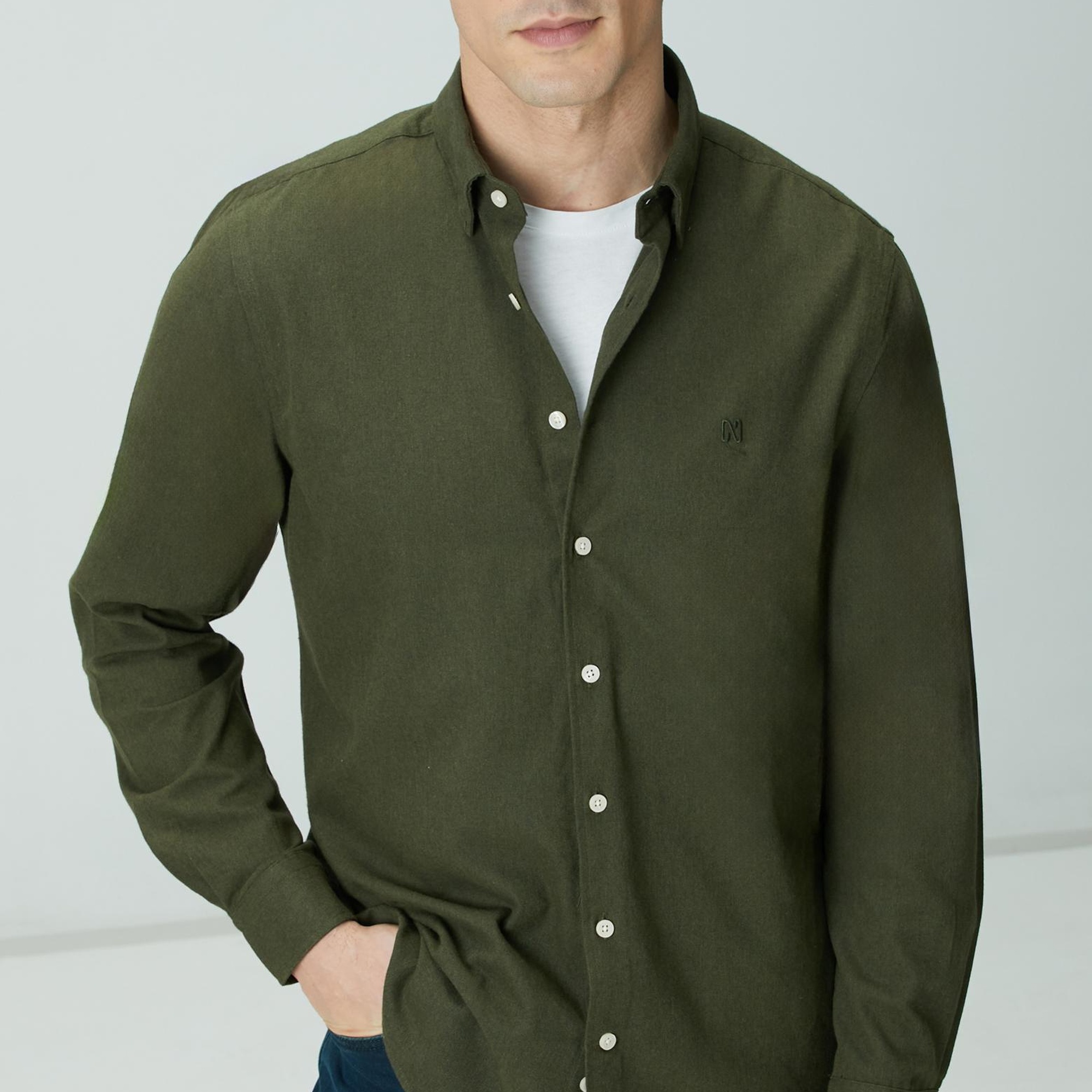 Network Erkek Haki Flanel Cotton Gömlek
