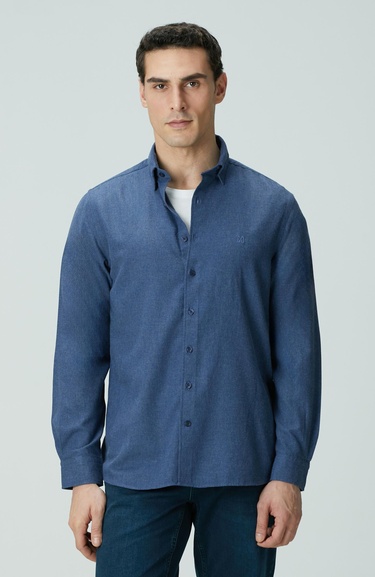  Network Erkek İndigo Flanel Cotton Gömlek