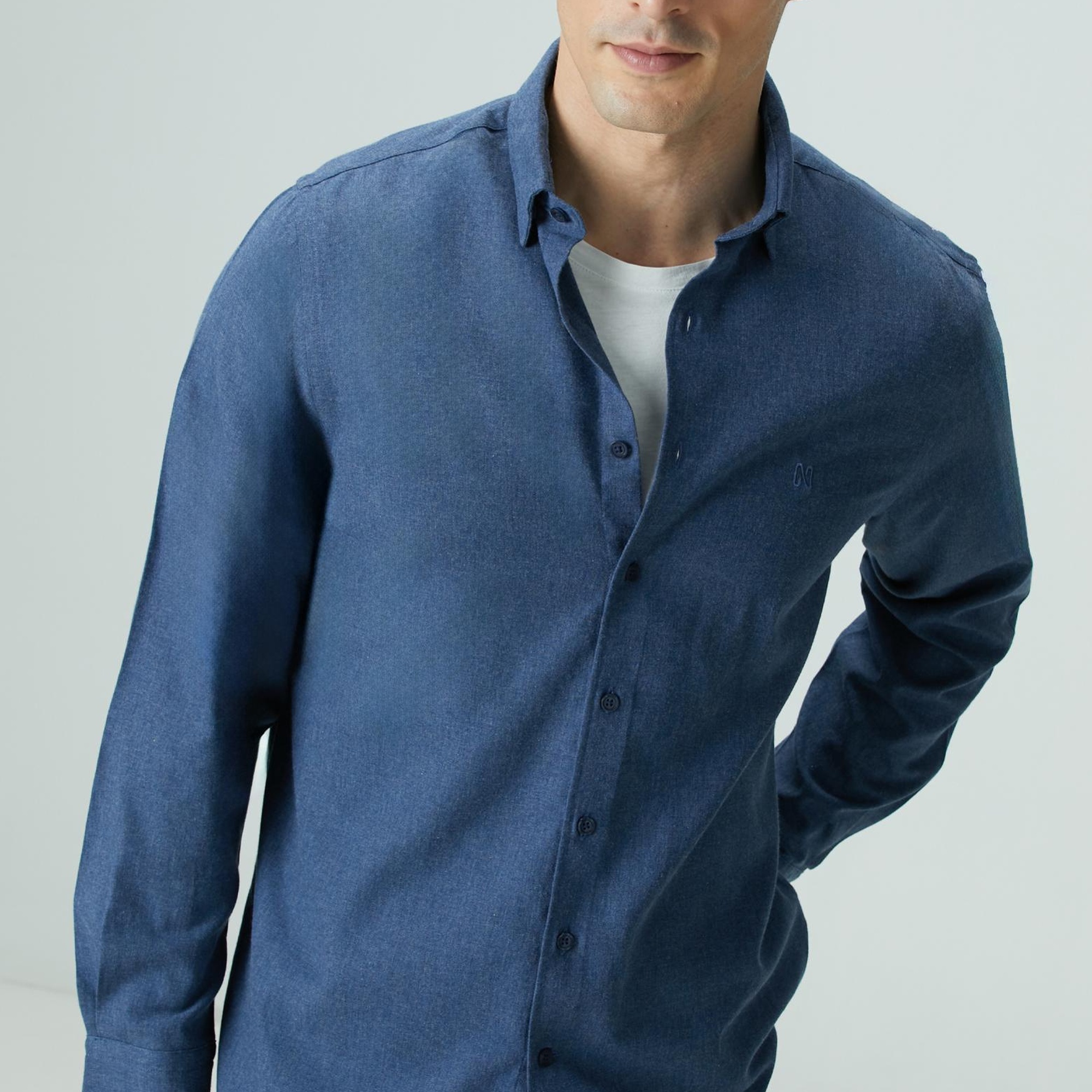 Network Erkek İndigo Flanel Cotton Gömlek