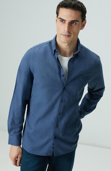  Network Erkek İndigo Flanel Cotton Gömlek