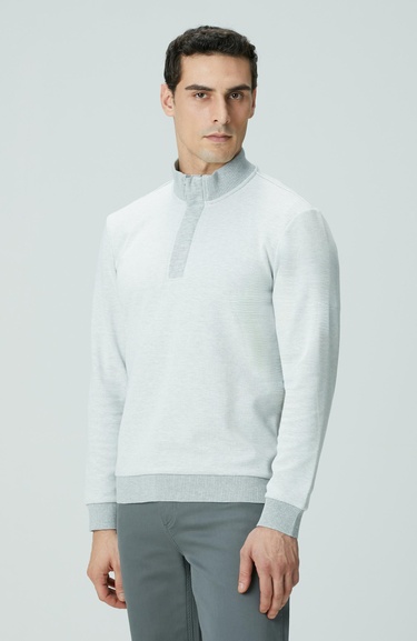  Network Erkek Kırık Beyaz Fermuarlı Yaka Garnili Sweatshirt