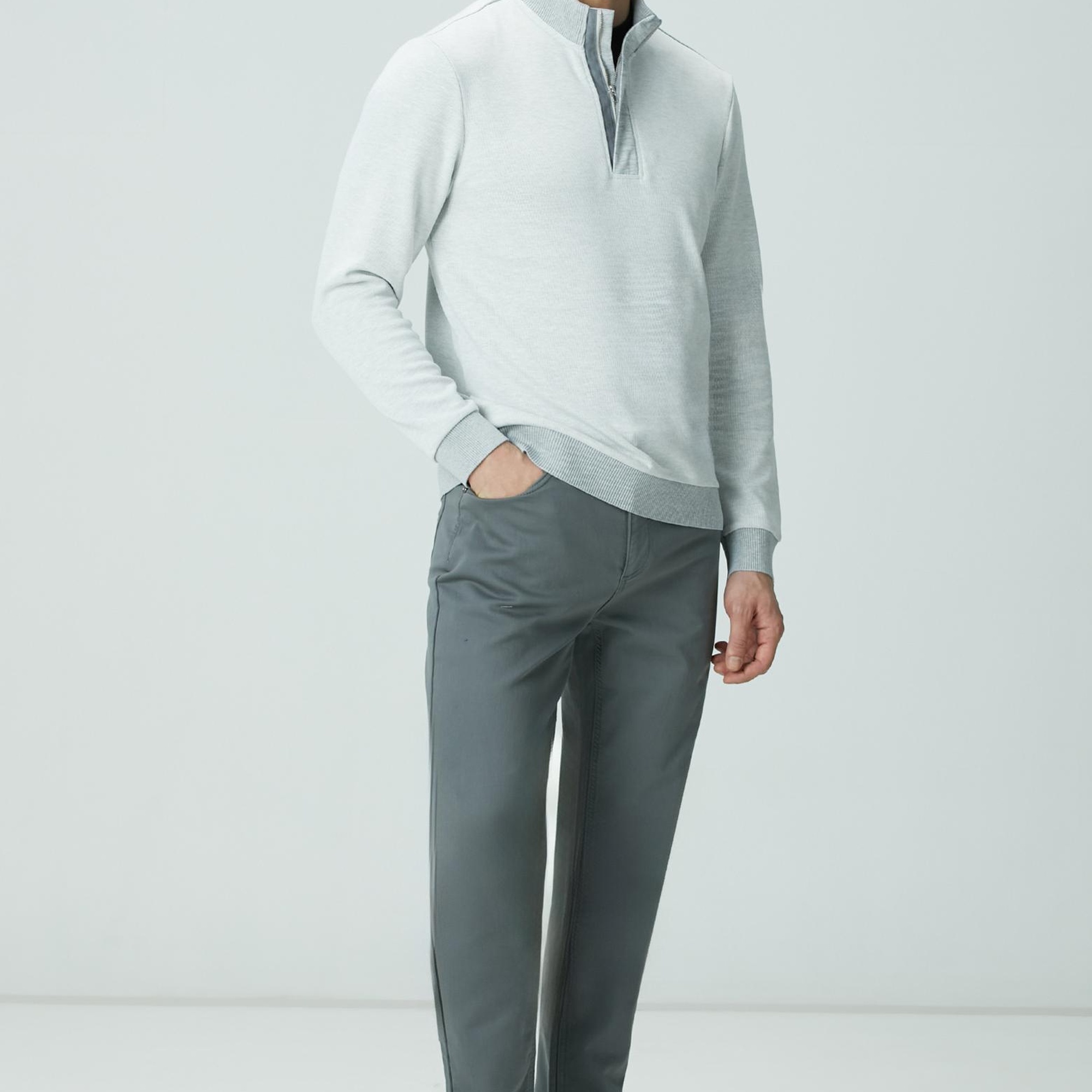 Network Erkek Kırık Beyaz Fermuarlı Yaka Garnili Sweatshirt