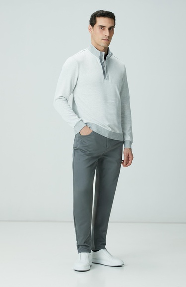  Network Erkek Kırık Beyaz Fermuarlı Yaka Garnili Sweatshirt