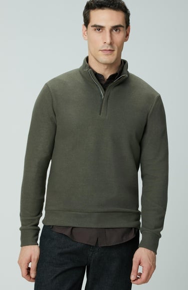  Network Erkek Haki Süet Garnili Sweatshirt