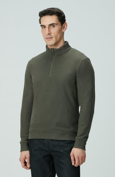  Network Erkek Haki Süet Garnili Sweatshirt