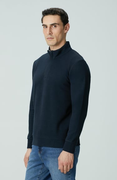  Network Erkek Lacivert Süet Garnili Sweatshirt