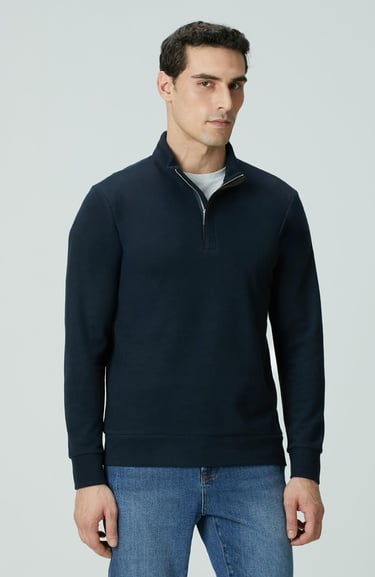  Network Erkek Lacivert Süet Garnili Sweatshirt