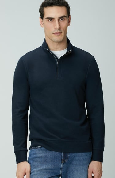  Network Erkek Lacivert Süet Garnili Sweatshirt