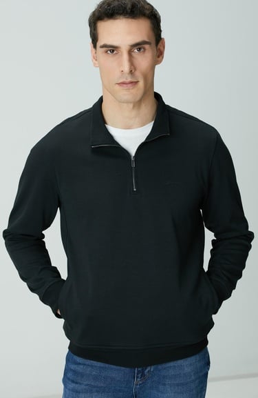  Network Erkek Siyah Fermuarlı Sweatshirt