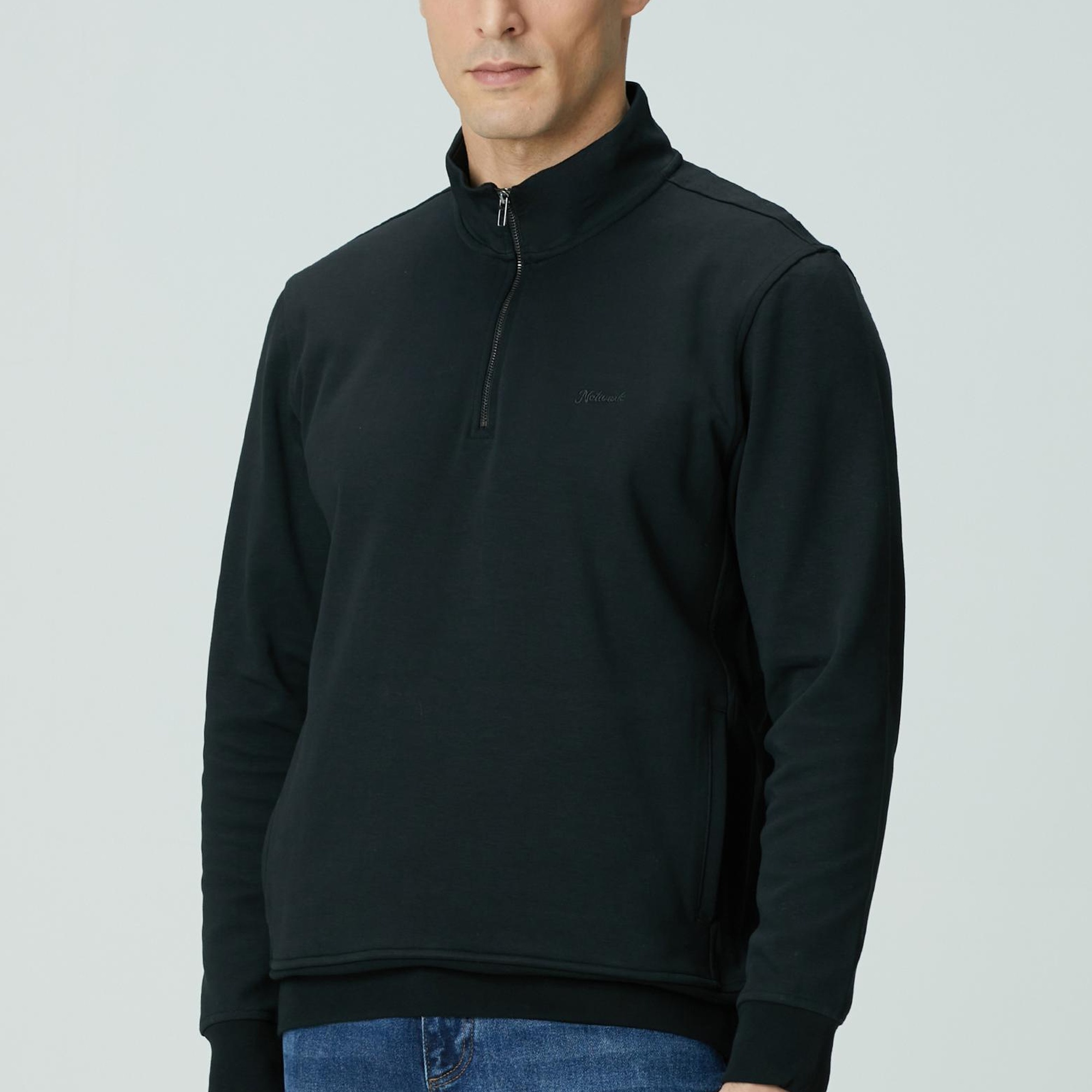 Network Erkek Siyah Fermuarlı Sweatshirt