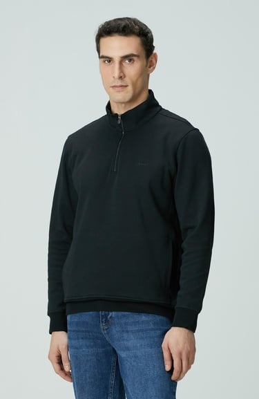  Network Erkek Siyah Fermuarlı Sweatshirt