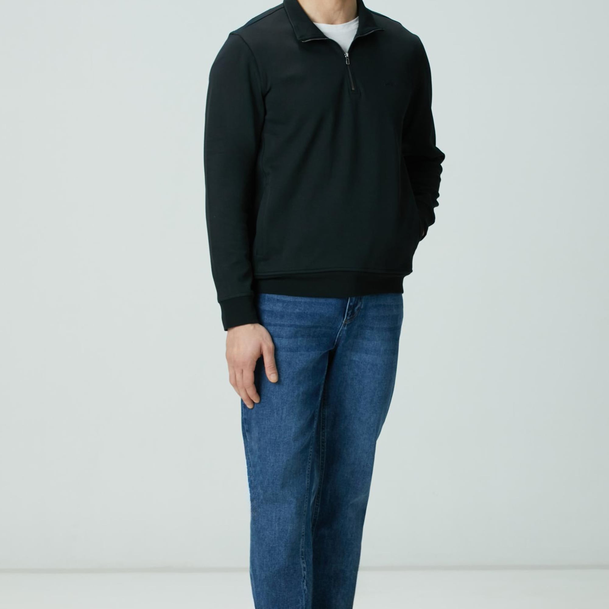 Network Erkek Siyah Fermuarlı Sweatshirt