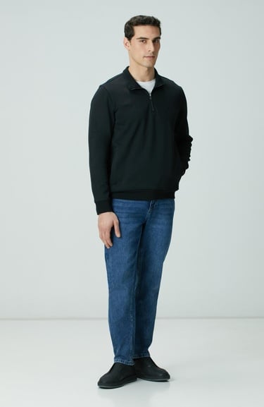  Network Erkek Siyah Fermuarlı Sweatshirt