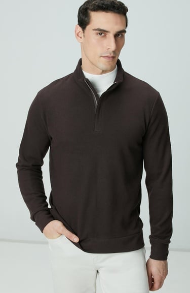  Network Erkek Acı Kahve Süet Garni Detaylı Sweatshirt