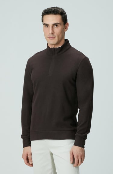  Network Erkek Acı Kahve Süet Garni Detaylı Sweatshirt