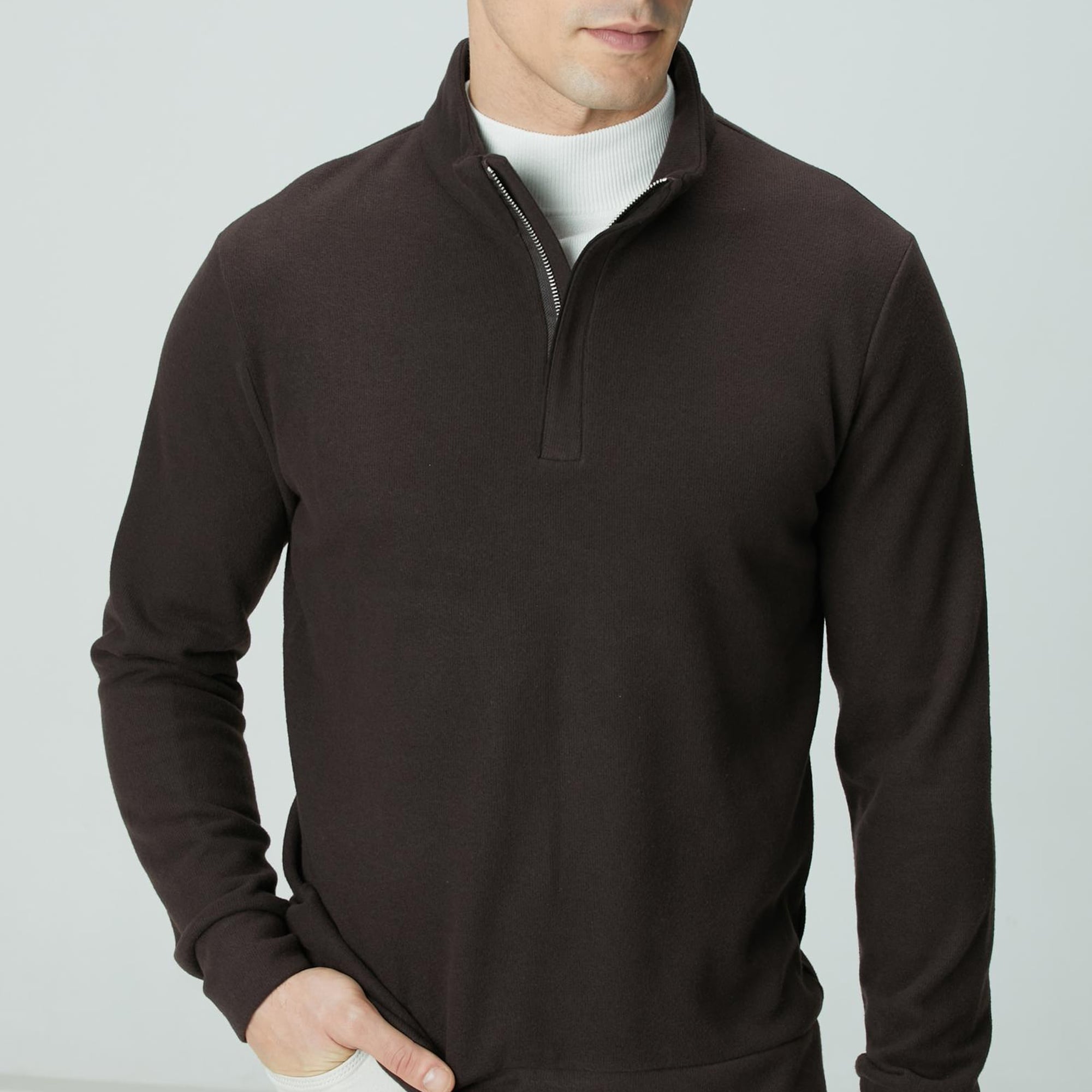 Network Erkek Acı Kahve Süet Garni Detaylı Sweatshirt