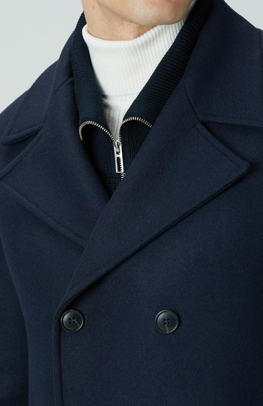  Network Erkek Lacivert Kruvaze Yaka Diyagonal Kaban