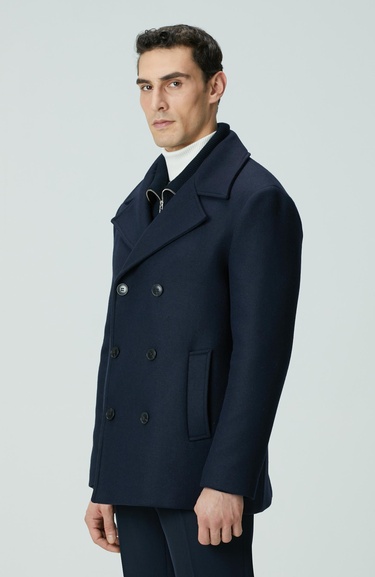  Network Erkek Lacivert Kruvaze Yaka Diyagonal Kaban