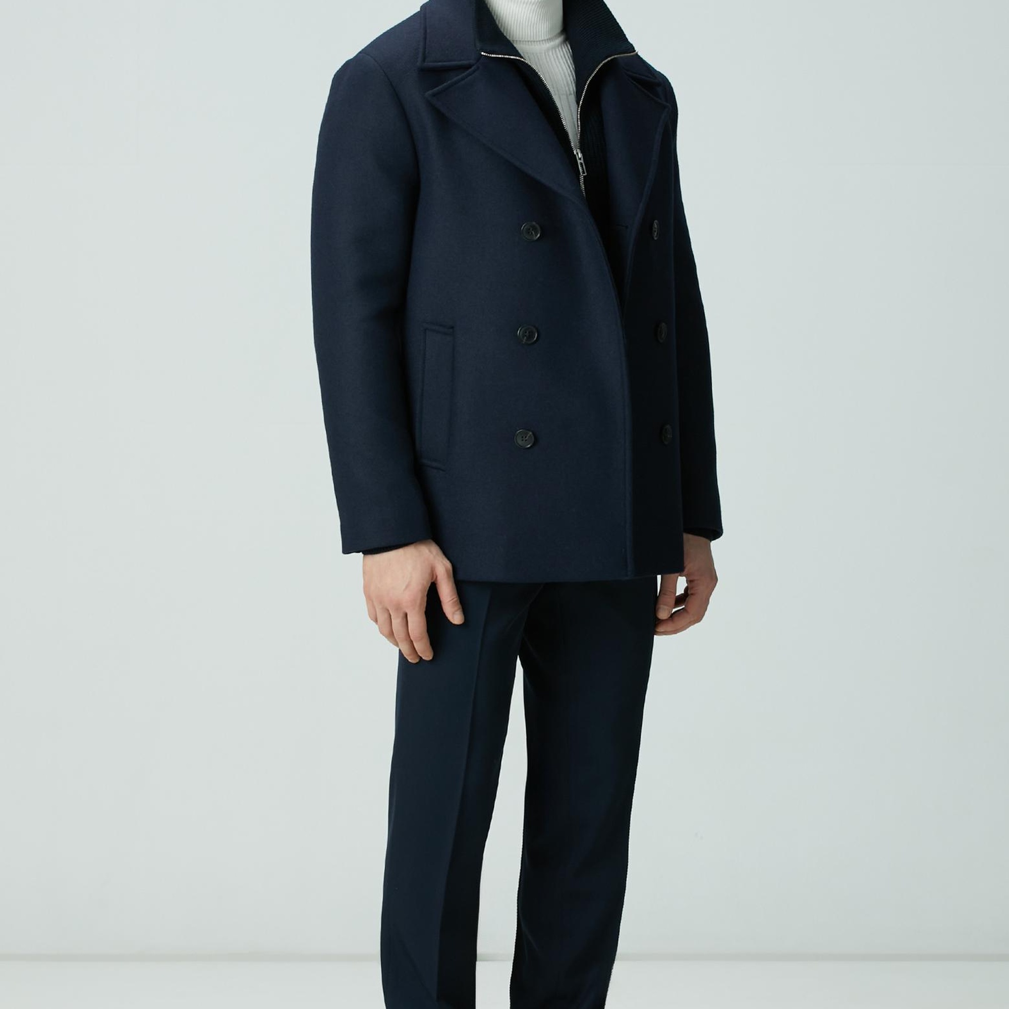 Network Erkek Lacivert Kruvaze Yaka Diyagonal Kaban