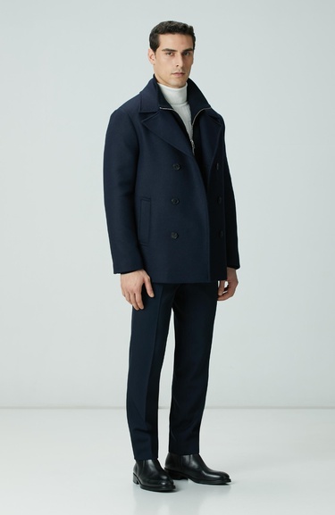  Network Erkek Lacivert Kruvaze Yaka Diyagonal Kaban