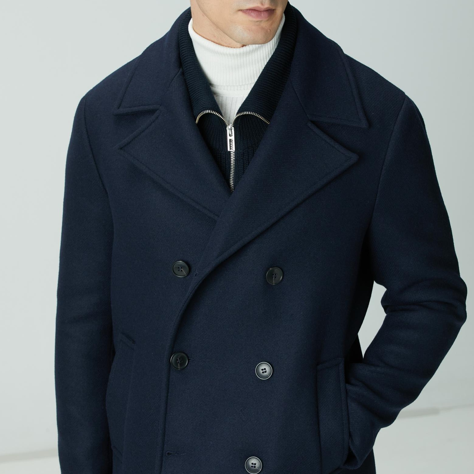 Network Erkek Lacivert Kruvaze Yaka Diyagonal Kaban