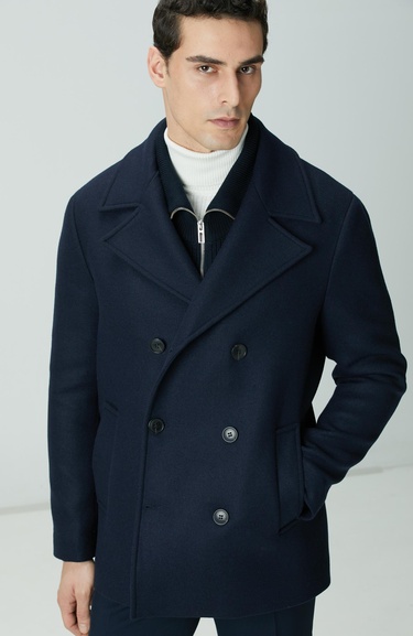  Network Erkek Lacivert Kruvaze Yaka Diyagonal Kaban