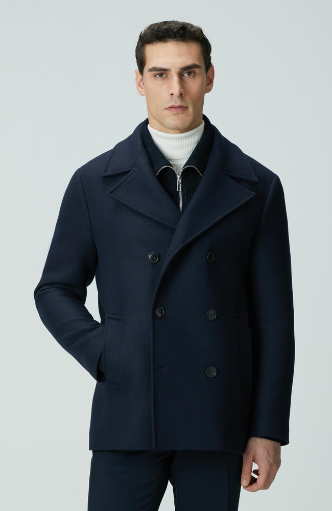  Network Erkek Lacivert Kruvaze Yaka Diyagonal Kaban