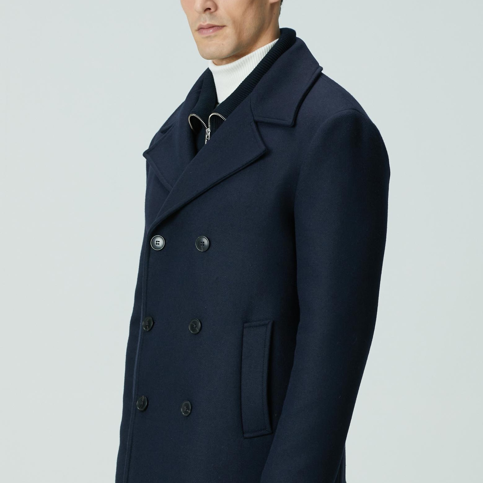 Network Erkek Lacivert Kruvaze Yaka Diyagonal Kaban