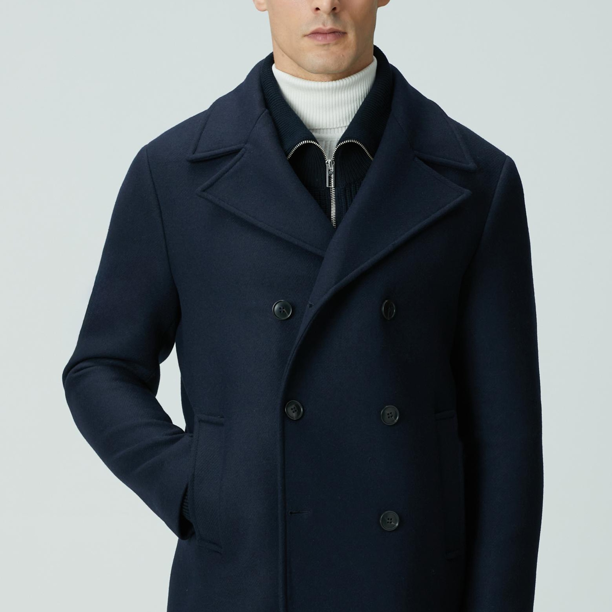 Network Erkek Lacivert Kruvaze Yaka Diyagonal Kaban