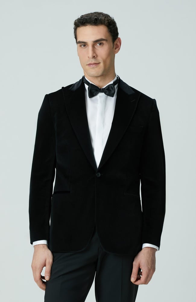  Network Erkek Siyah Kadife Takım Elbise