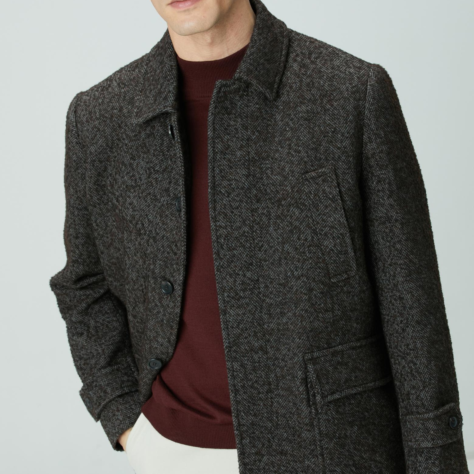 Network Erkek Kahverengi Yün Karışımlı Kaban