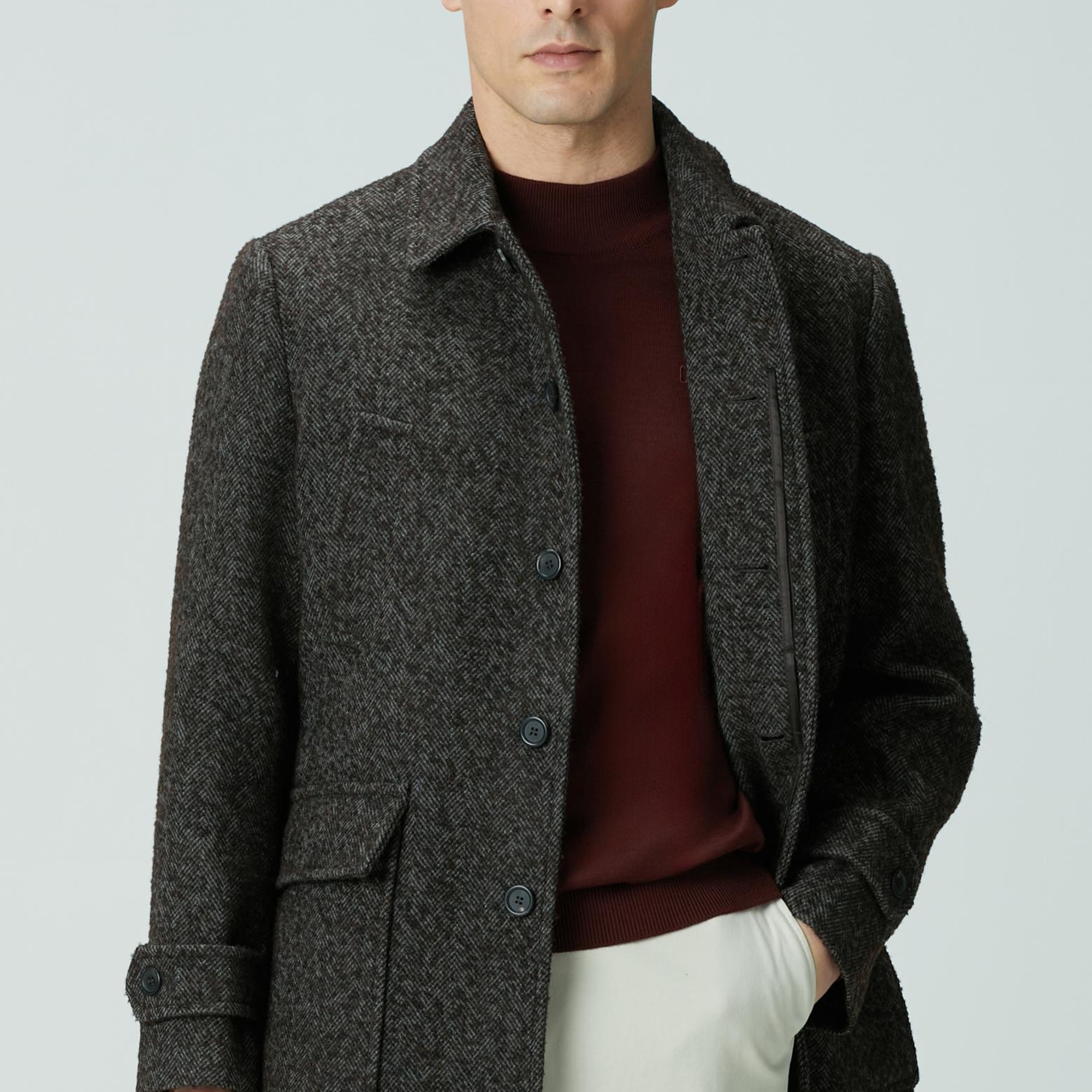 Network Erkek Kahverengi Yün Karışımlı Kaban