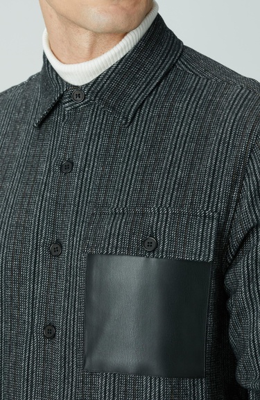  Network Erkek Antrasit Yün Karışımlı Çizgili Dış Gömlek