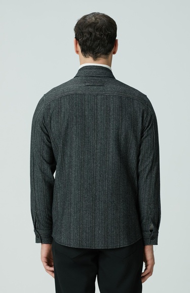  Network Erkek Antrasit Yün Karışımlı Çizgili Dış Gömlek