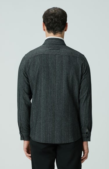  Network Erkek Antrasit Yün Karışımlı Çizgili Dış Gömlek