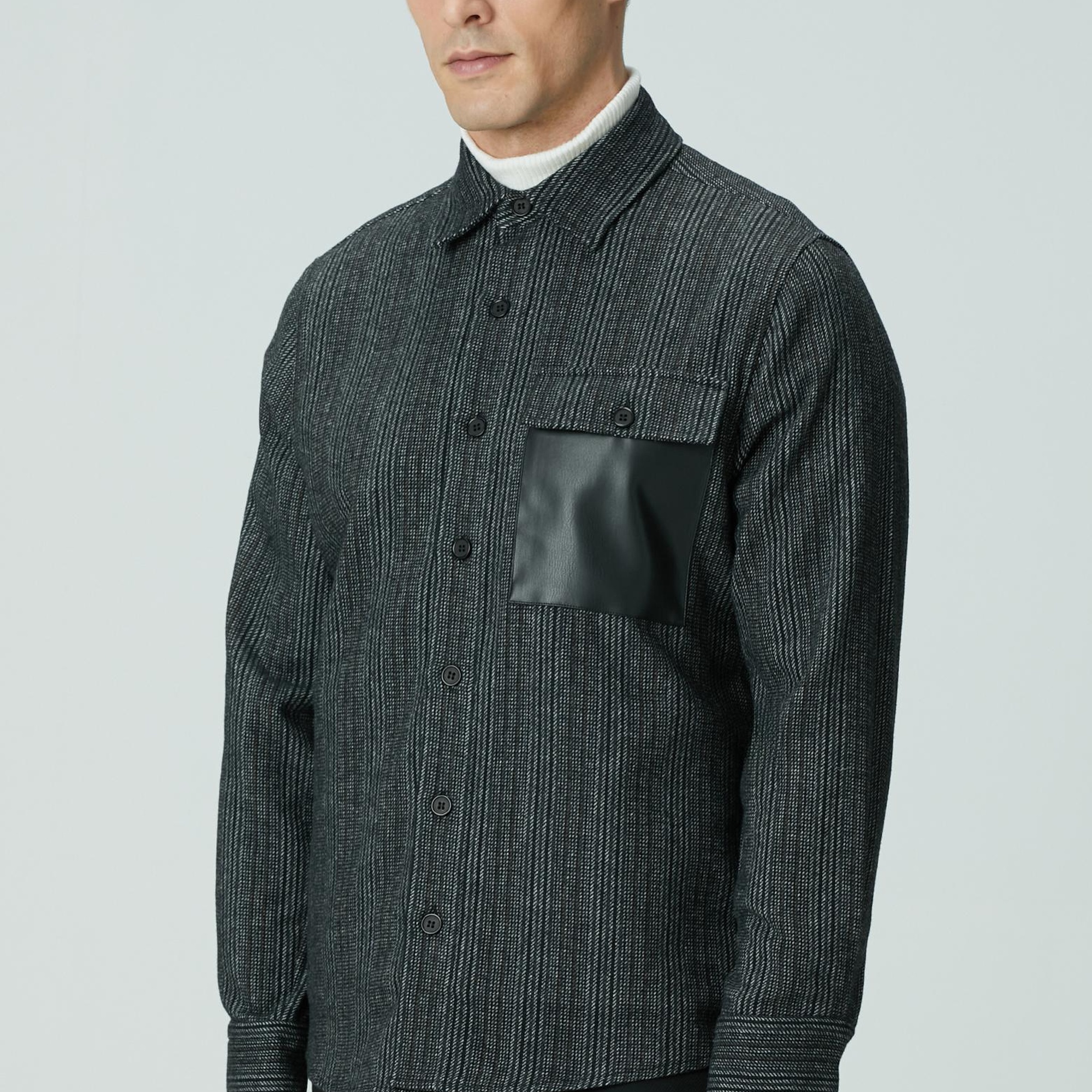 Network Erkek Antrasit Yün Karışımlı Çizgili Dış Gömlek
