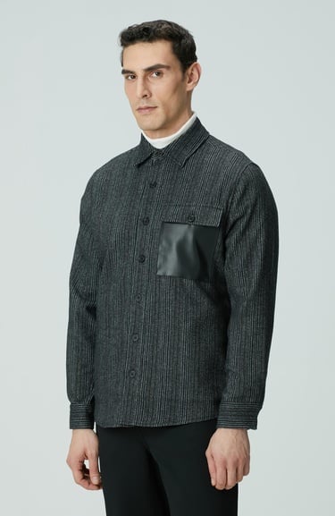  Network Erkek Antrasit Yün Karışımlı Çizgili Dış Gömlek
