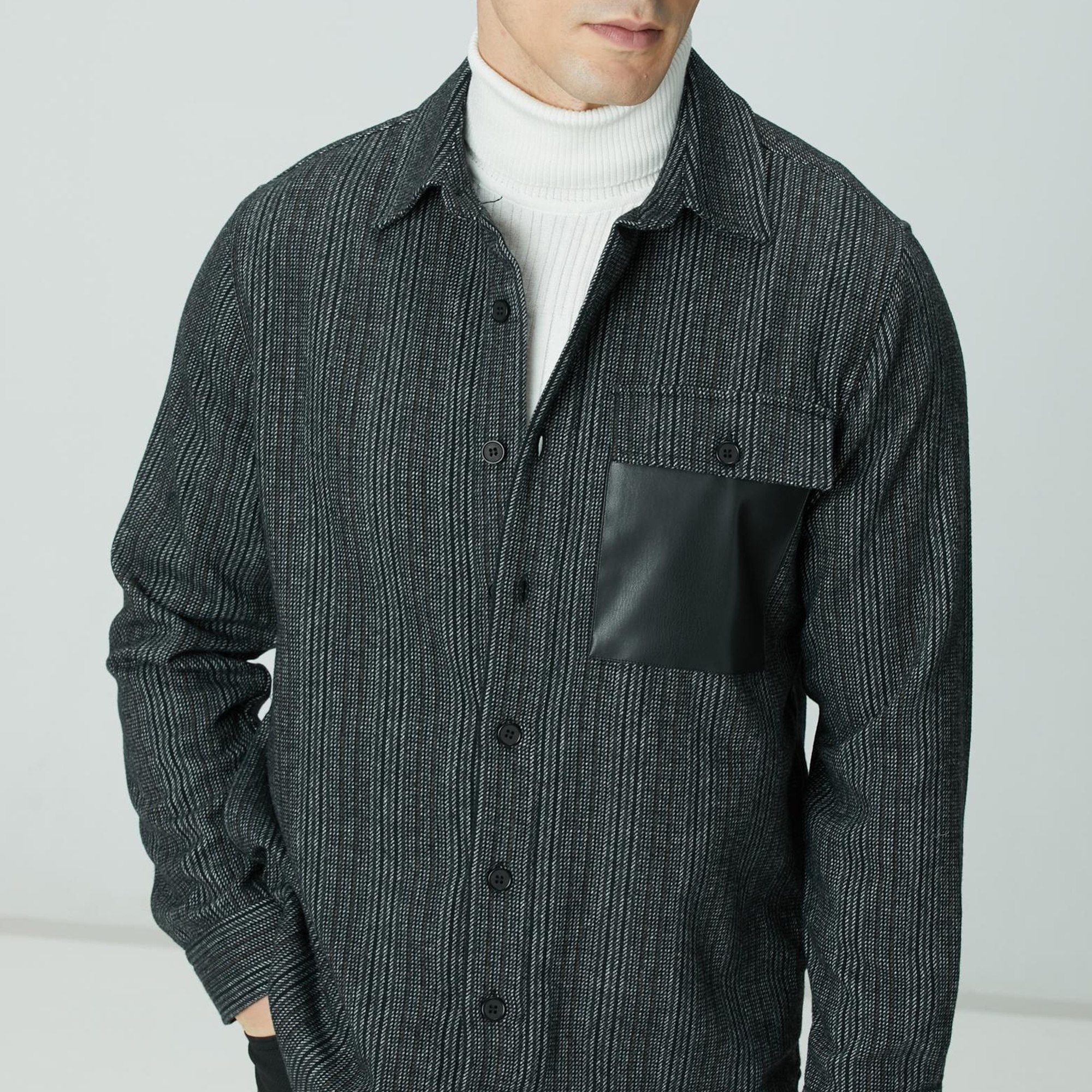 Network Erkek Antrasit Yün Karışımlı Çizgili Dış Gömlek