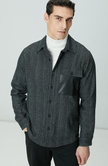  Network Erkek Antrasit Yün Karışımlı Çizgili Dış Gömlek