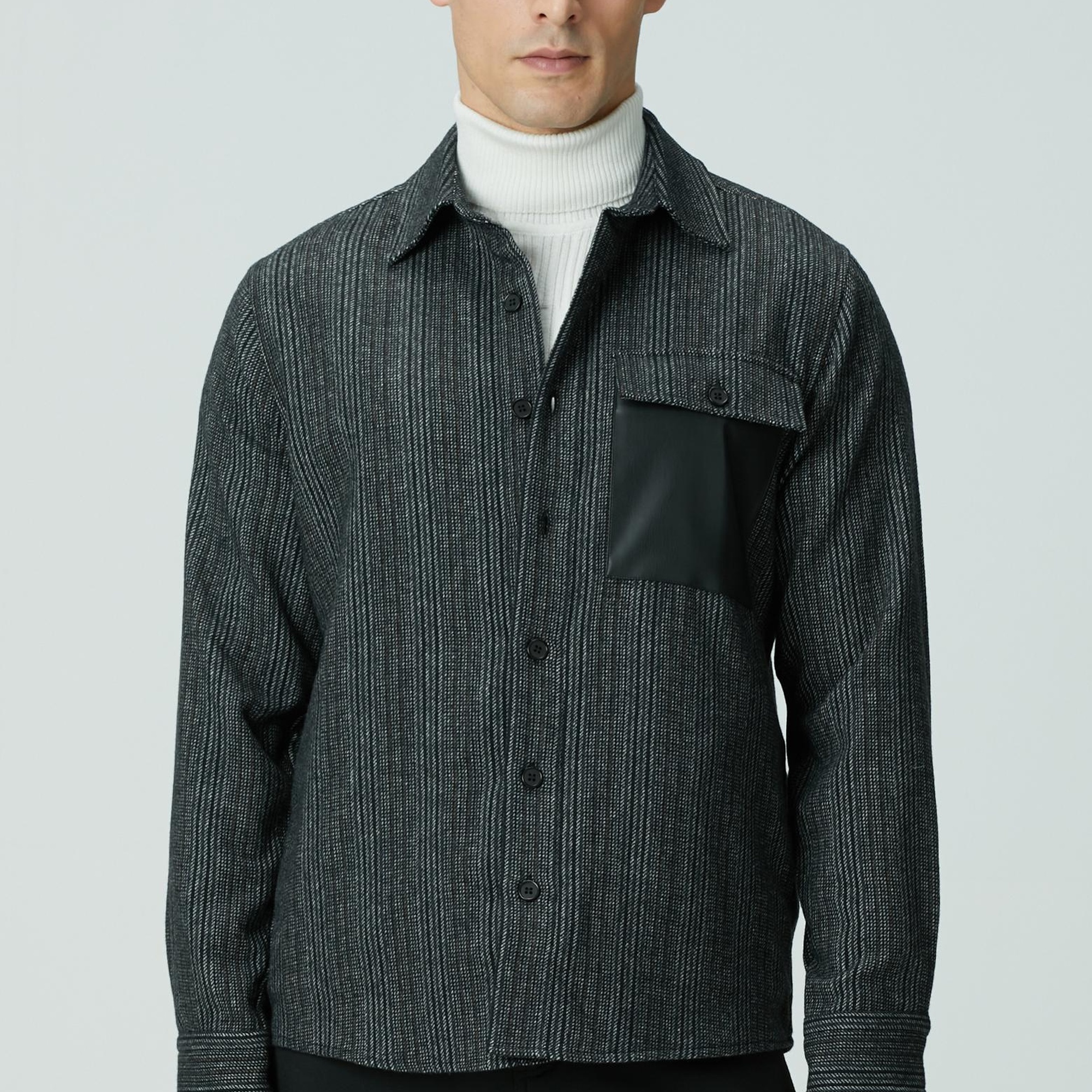Network Erkek Antrasit Yün Karışımlı Çizgili Dış Gömlek