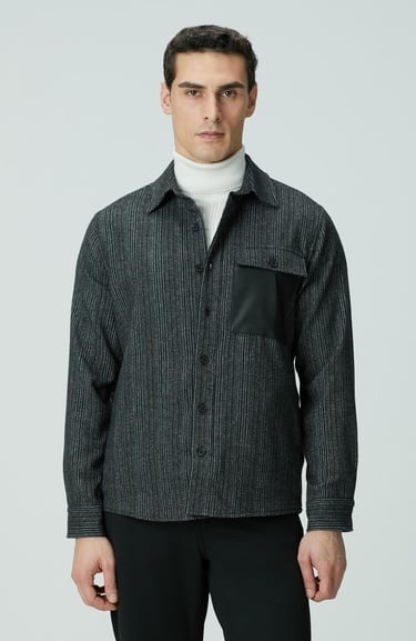  Network Erkek Antrasit Yün Karışımlı Çizgili Dış Gömlek