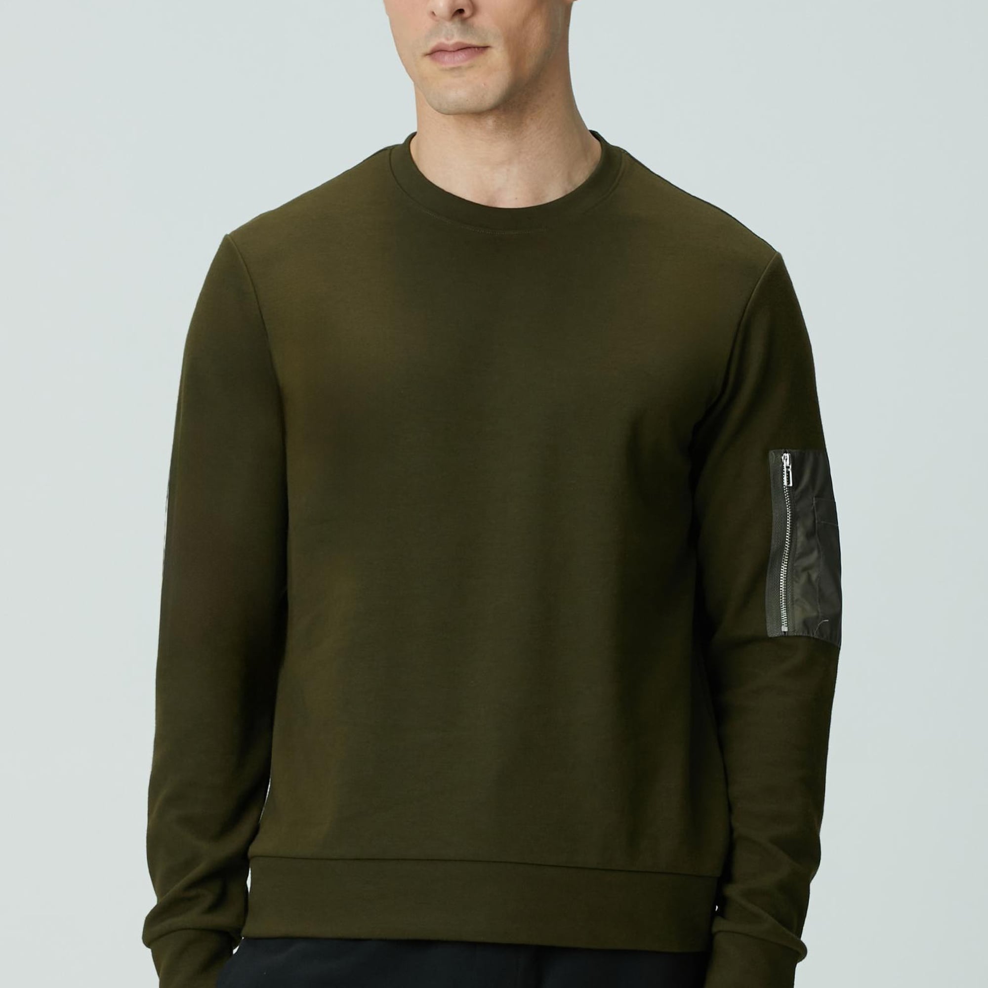 Network Erkek Haki Fermuar Detaylı Sweatshirt