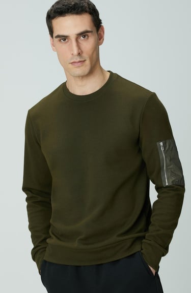  Network Erkek Haki Fermuar Detaylı Sweatshirt